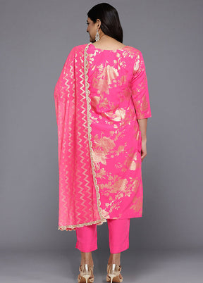 3 Pc Pink Readymade Silk Dupatta Suit Set