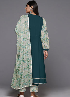 3 Pc Green Readymade Silk Dupatta Suit Set