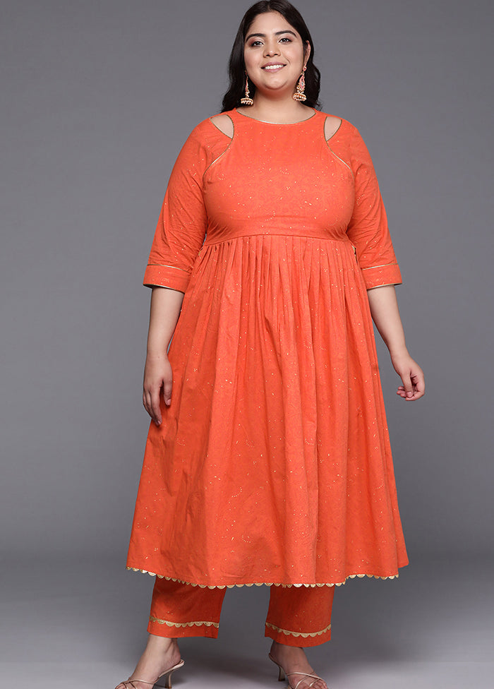 2 Pc Orange Pure Readymade Cotton Kurti Set