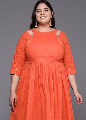 2 Pc Orange Pure Readymade Cotton Kurti Set