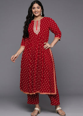 2 Pc Maroon Readymade Georgette Kurti Set