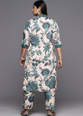 2 Pc Cream Readymade Silk Kurti Set