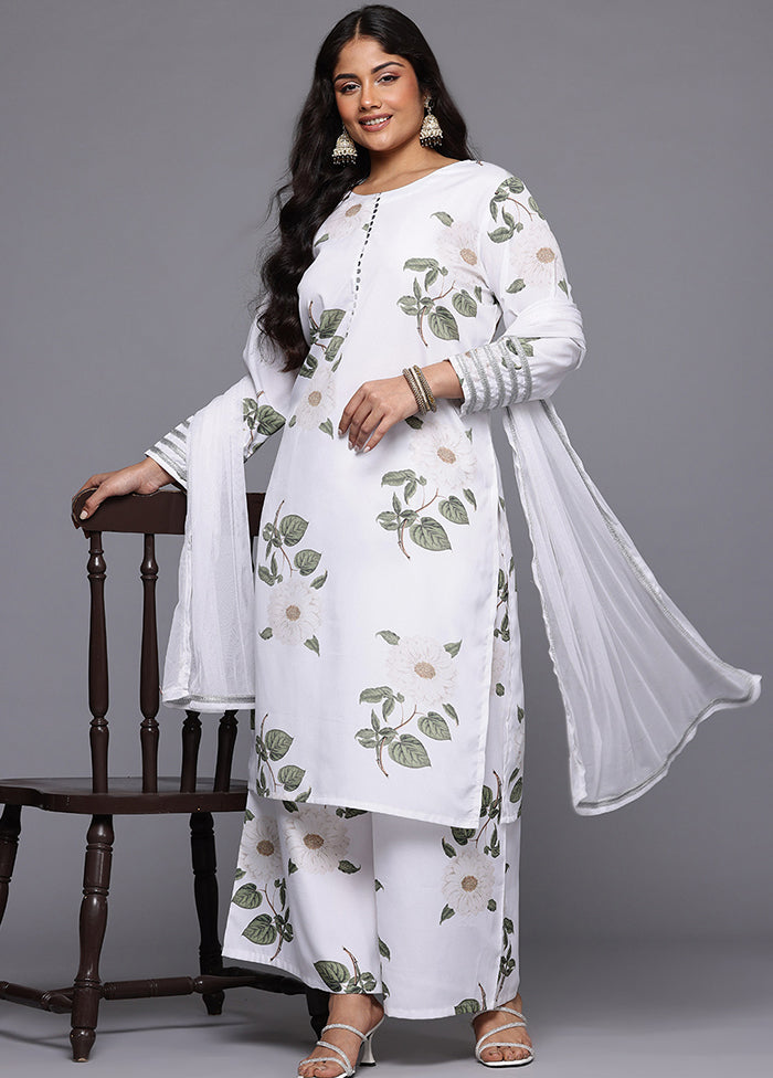 3 Pc White Readymade Silk Dupatta Suit Set