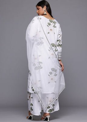 3 Pc White Readymade Silk Dupatta Suit Set