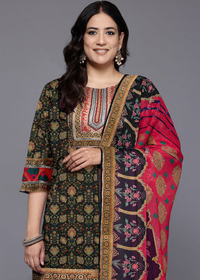 3 Pc Black Readymade Silk Dupatta Suit Set
