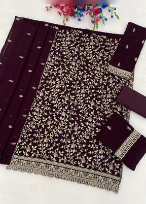 3 Pc Purple Georgette Suit Set