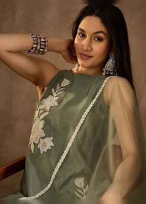 3 Pc Pista Green Silk Suit Set
