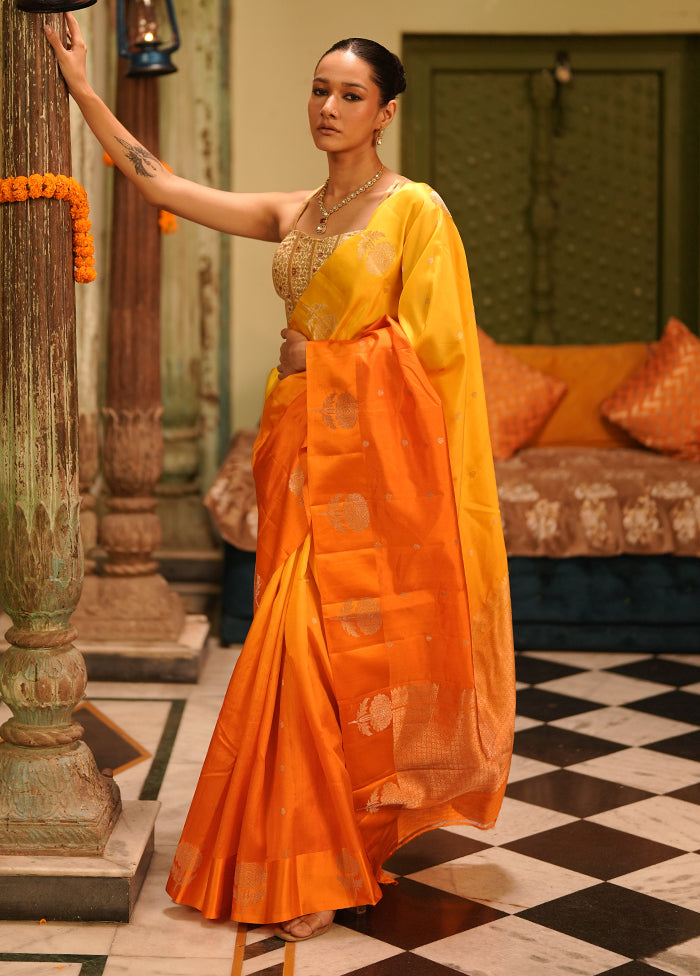 Yellow Handloom Dupion Pure Silk Saree With Blouse Piece
