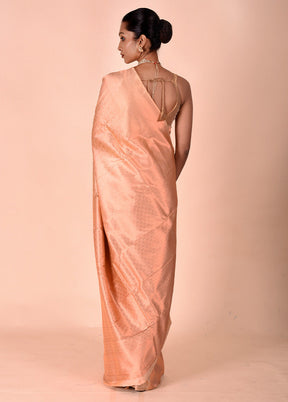 Peach Handloom Kanjivaram Pure Silk Saree With Blouse Piece