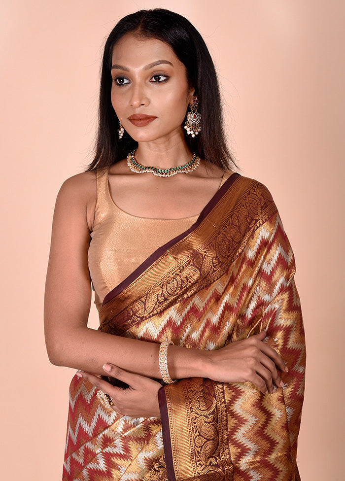 Brown Dupion Silk Saree With Blouse Piece