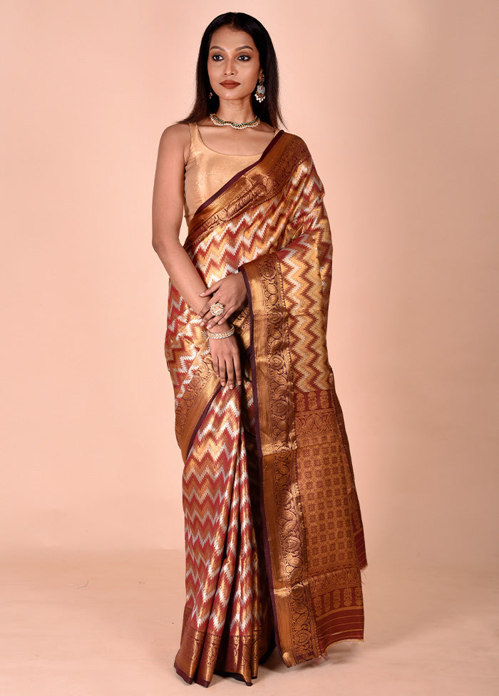 Brown Dupion Silk Saree With Blouse Piece