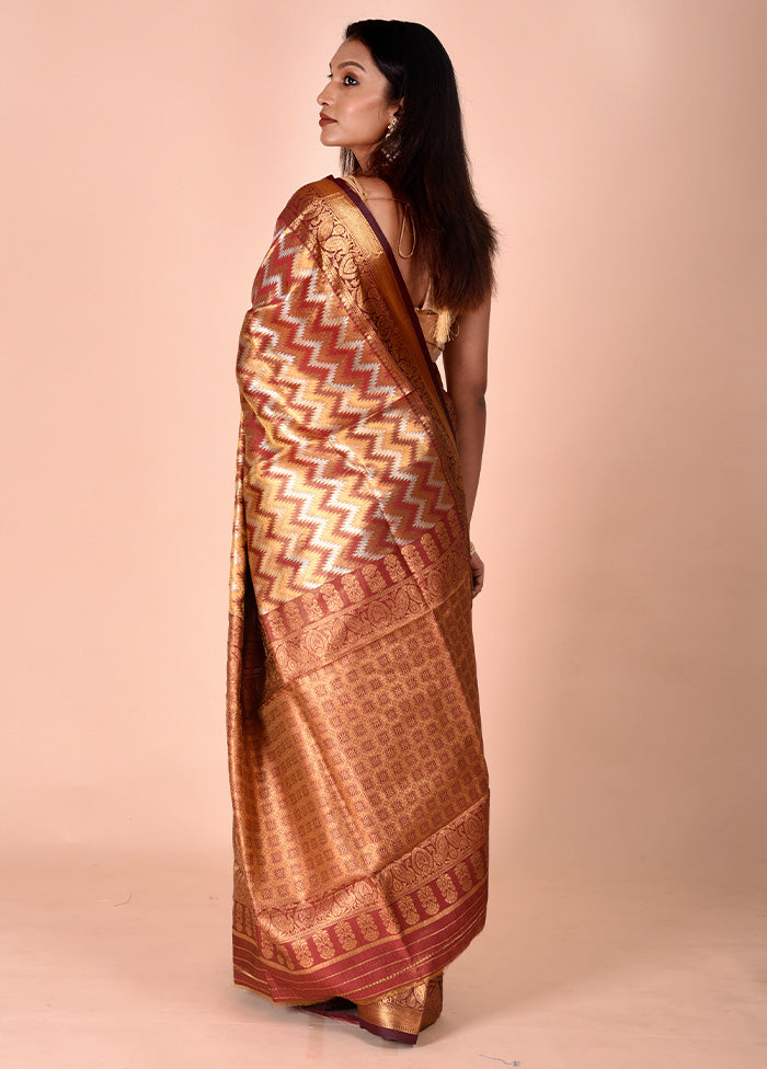 Brown Dupion Silk Saree With Blouse Piece