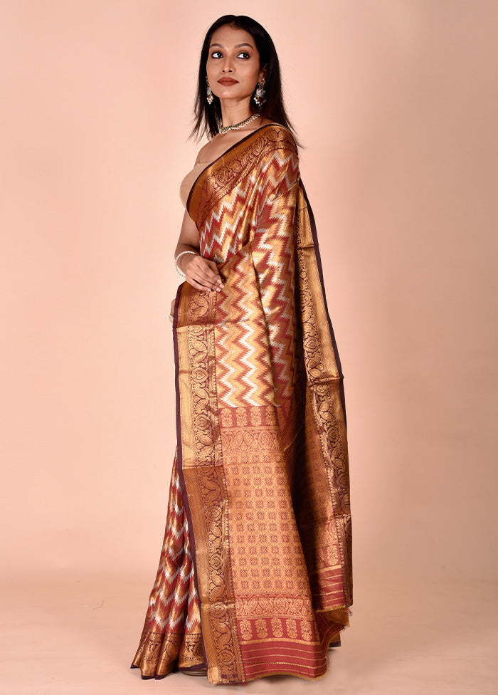 Brown Dupion Silk Saree With Blouse Piece