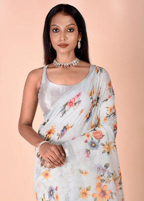 Blue Linen Silk Saree With Blouse Piece