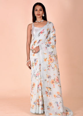 Blue Linen Silk Saree With Blouse Piece