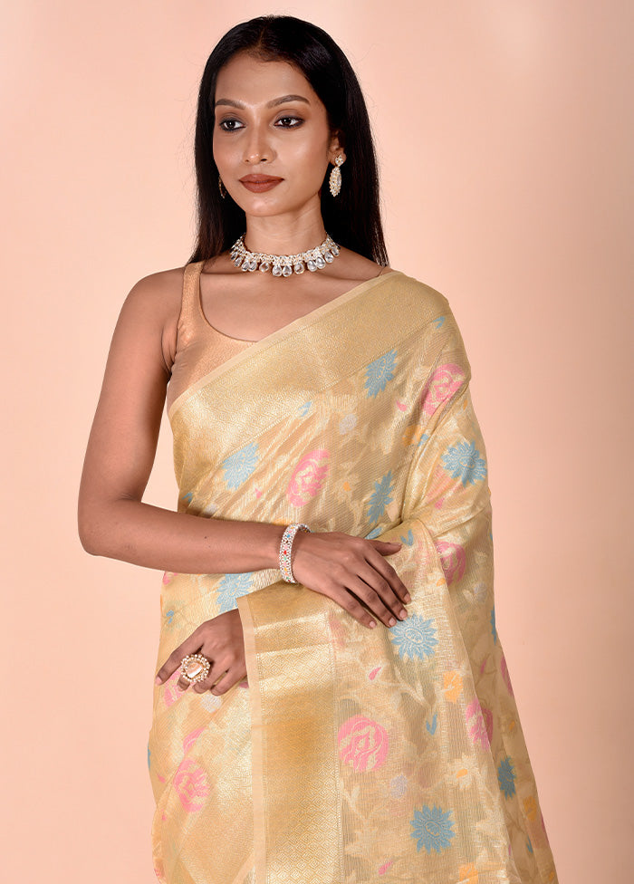 Cream Tissue Silk Saree With Blouse Piece