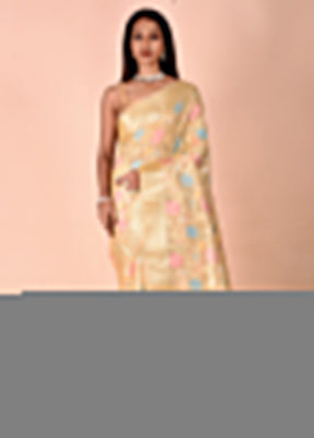 Cream Tissue Silk Saree With Blouse Piece