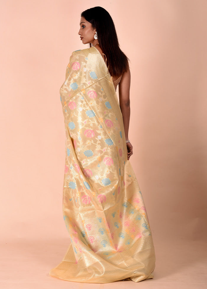 Cream Tissue Silk Saree With Blouse Piece