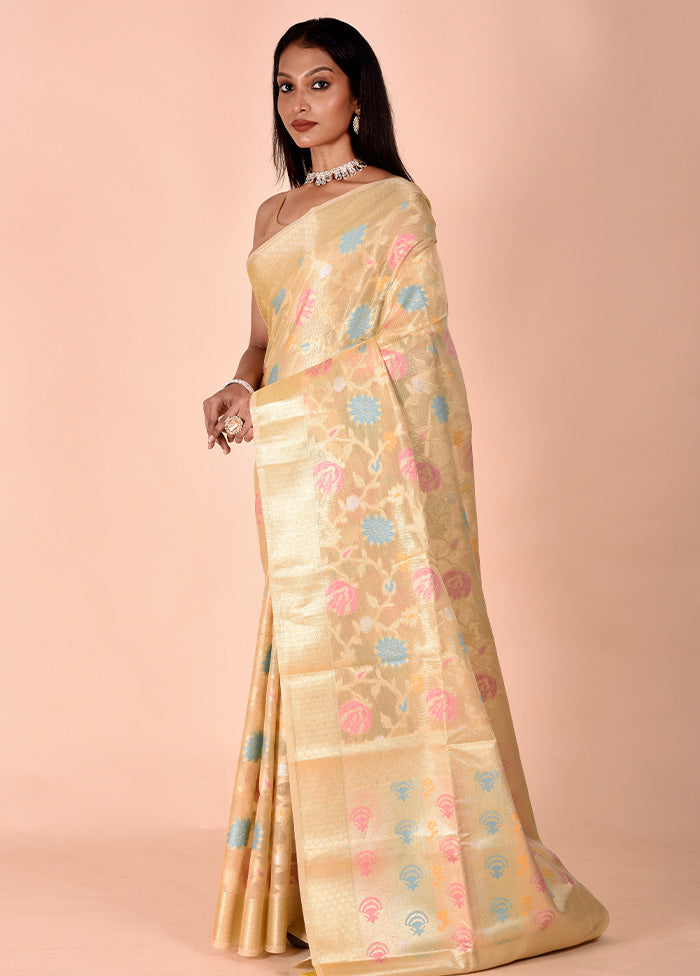 Cream Tissue Silk Saree With Blouse Piece