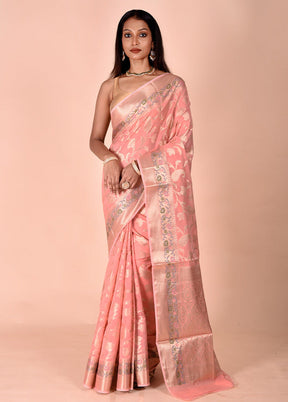 Peach Kota Cotton Saree With Blouse Piece