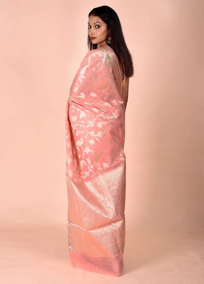 Peach Kota Cotton Saree With Blouse Piece