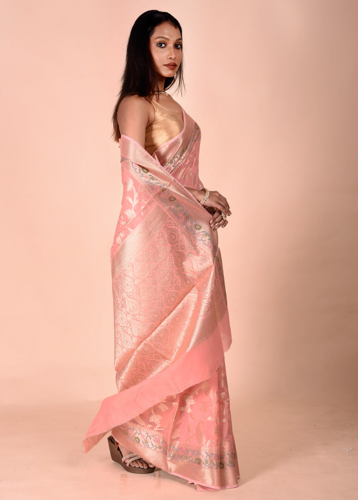 Peach Kota Cotton Saree With Blouse Piece