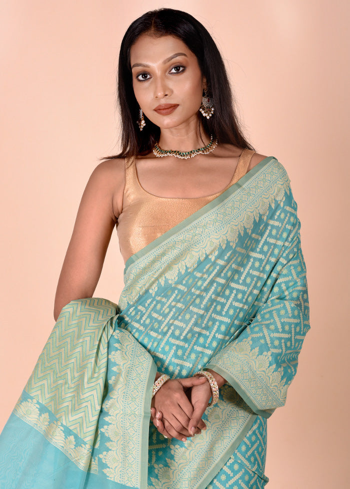 Green Kora Silk Saree With Blouse Piece