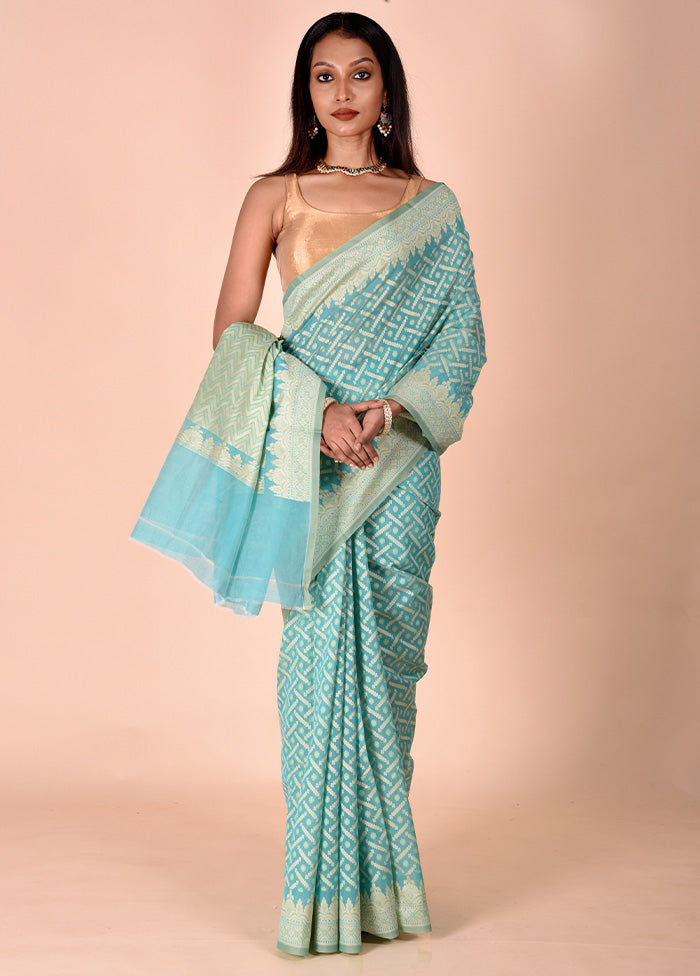 Green Kora Silk Saree With Blouse Piece