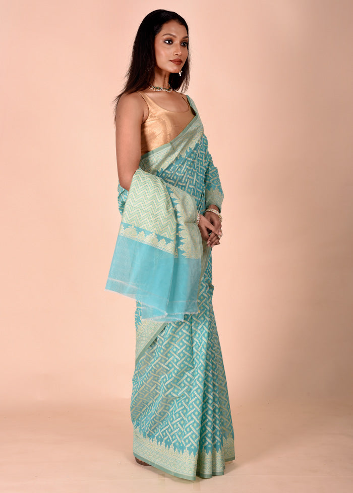 Green Kora Silk Saree With Blouse Piece