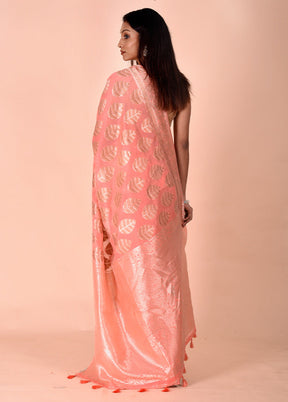 Peach Kora Silk Saree With Blouse Piece