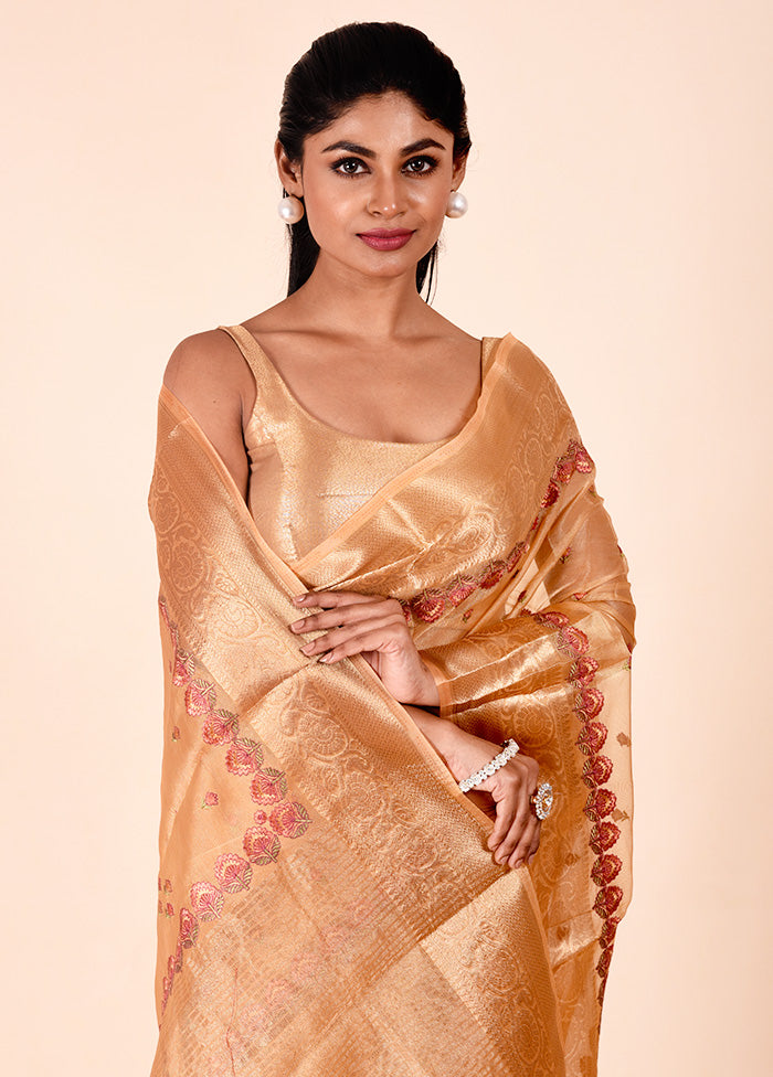 Cream Tissue Silk Saree With Blouse Piece