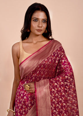 Pink Kora Silk Saree With Blouse Piece