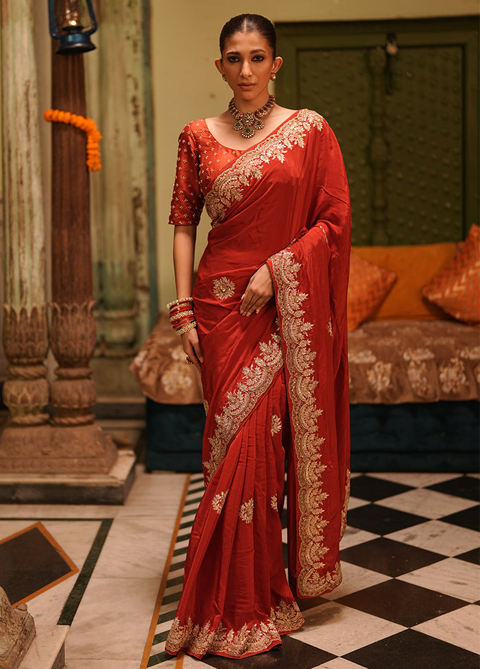 Maroon Handloom Pure Georgette Saree With Blouse Piece
