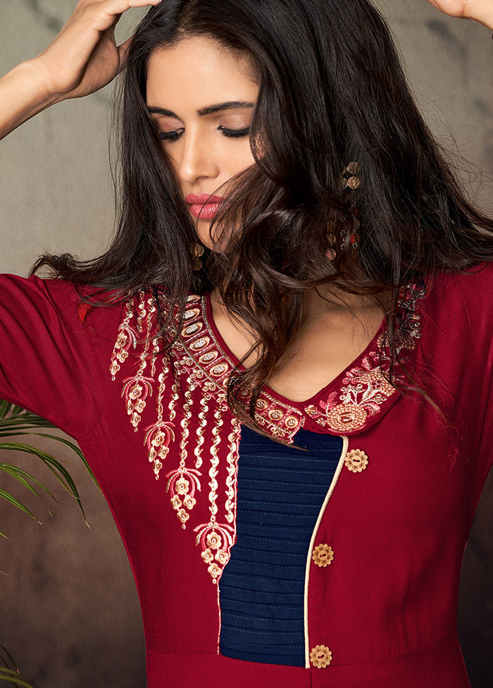 Red Readymade Rayon Gown - Indian Silk House Agencies