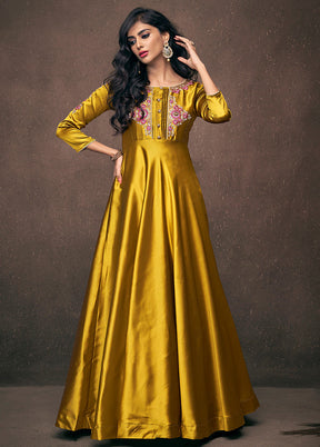 Yellow Readymade Silk Gown - Indian Silk House Agencies