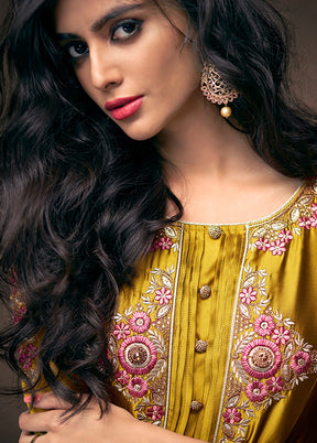 Yellow Readymade Silk Gown - Indian Silk House Agencies