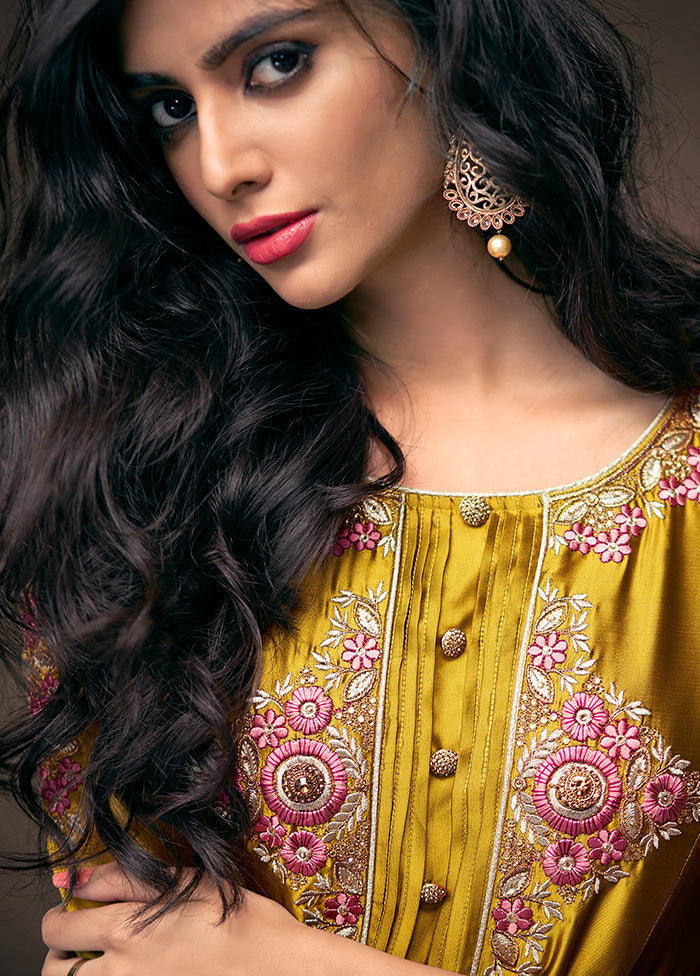 Yellow Readymade Silk Gown - Indian Silk House Agencies