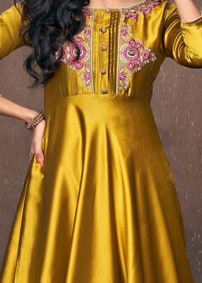 Yellow Readymade Silk Gown - Indian Silk House Agencies