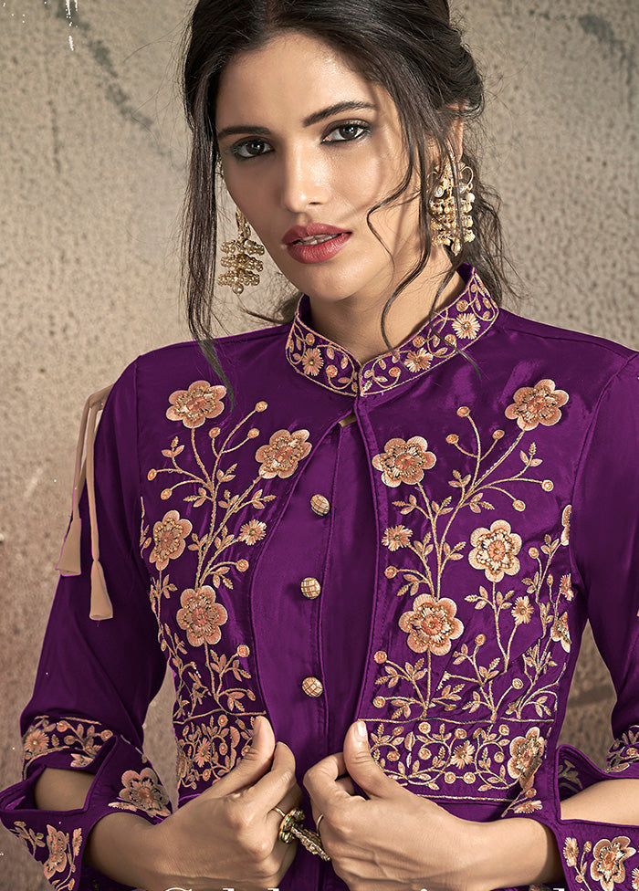 Light Purple Readymade Silk Gown - Indian Silk House Agencies