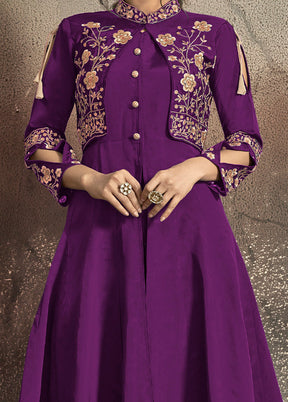 Light Purple Readymade Silk Gown - Indian Silk House Agencies