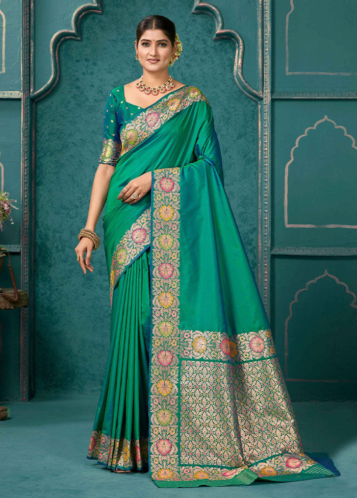 Green Katan Silk Saree With Blouse Piece