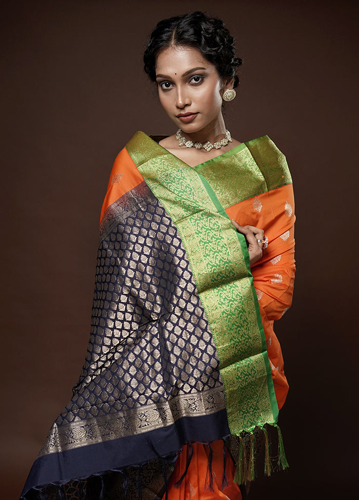 Orange Kanjivaram Silk Saree With Blouse Piece