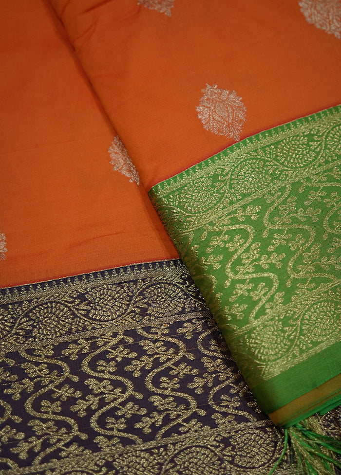 Orange Kanjivaram Silk Saree With Blouse Piece