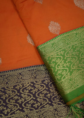 Orange Kanjivaram Silk Saree With Blouse Piece