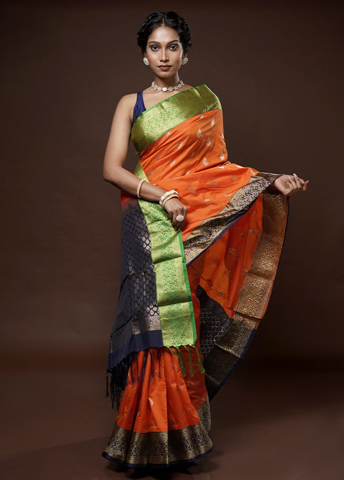 Orange Kanjivaram Silk Saree With Blouse Piece