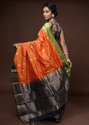 Orange Kanjivaram Silk Saree With Blouse Piece