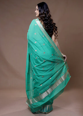 Green Cotton Saree With Blouse Piece