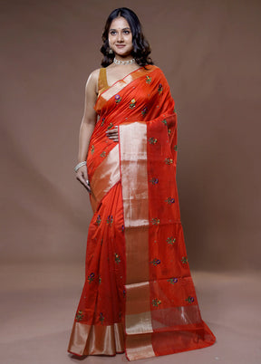 Rust Cotton Saree With Blouse Piece