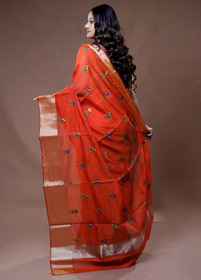 Rust Cotton Saree With Blouse Piece