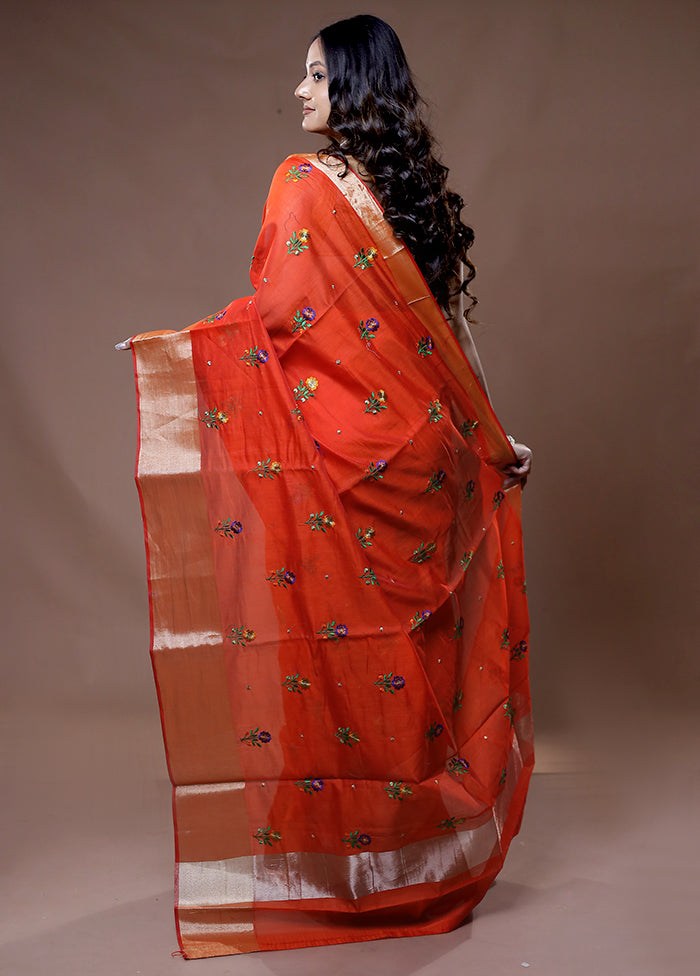 Rust Cotton Saree With Blouse Piece